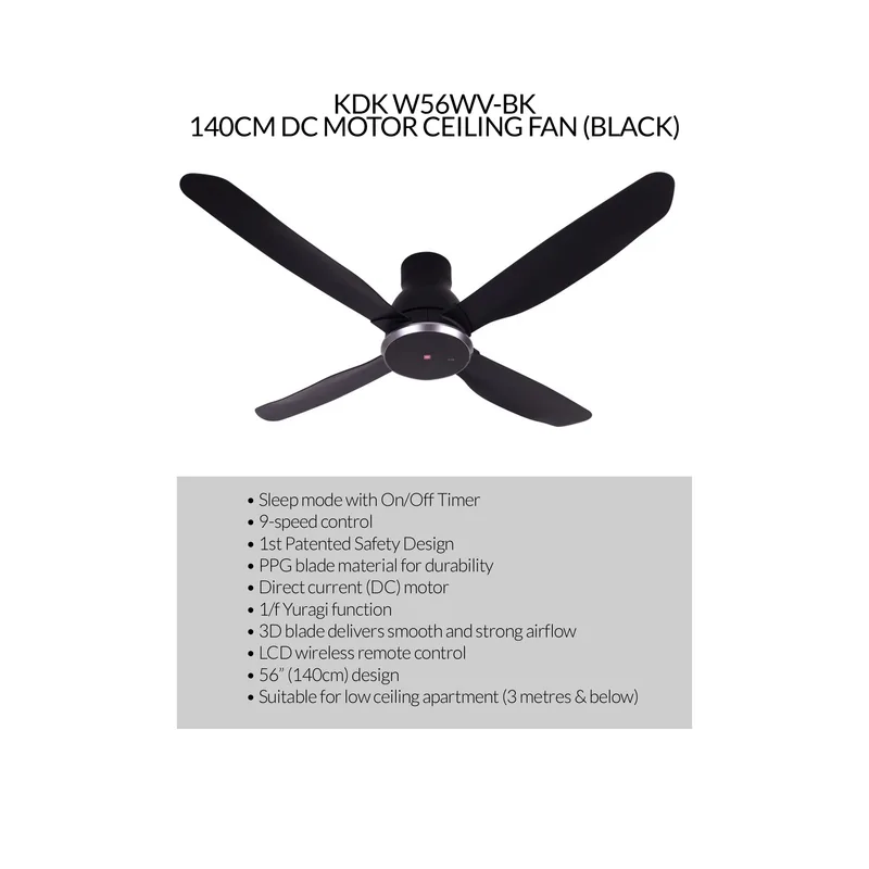KDK W56WV-BK 140CM DC Motor Ceiling Fan