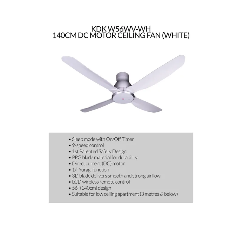 KDK W56WV-BK 140CM DC Motor Ceiling Fan