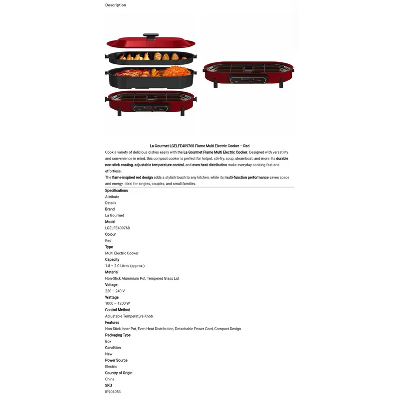 La Gourmet LGELFE409768 Flame Multi Electric Cooker