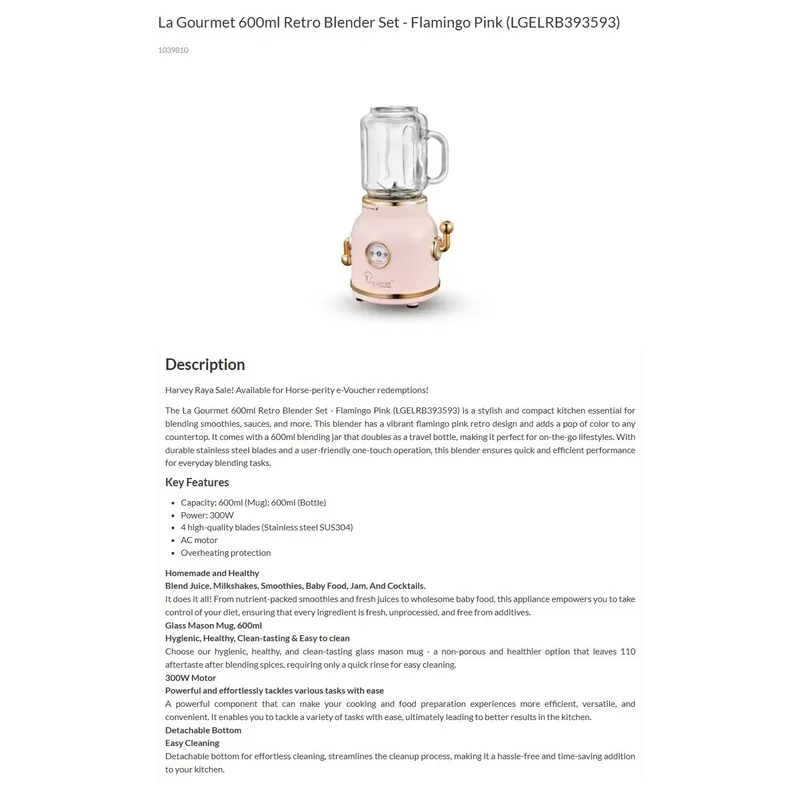 La Gourmet LGELRB393593 300W Retro Blender Set