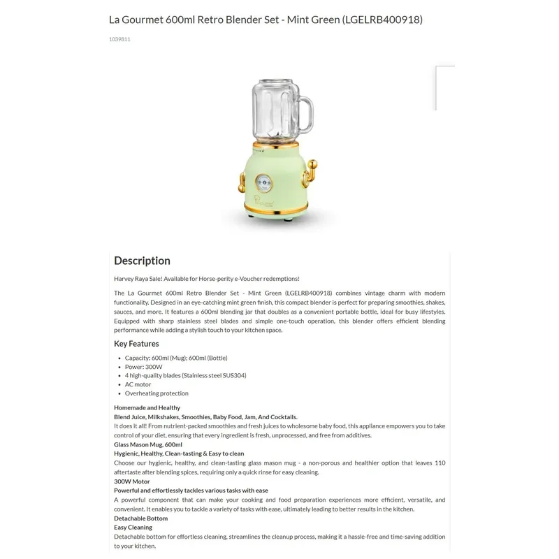 La Gourmet LGELRB400918 Retro Blender Set