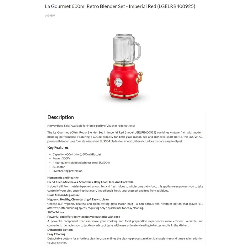 La Gourmet LGELRB400925 300W Retro Blender Set
