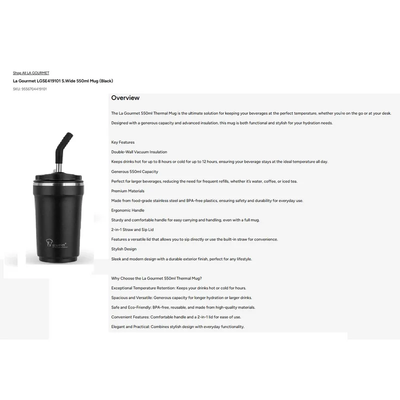 La Gourmet LGSE419101 Super Wide 550ML Mug