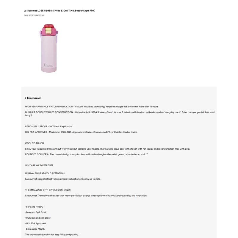 La Gourmet LGSE419958 Super Wave 530ML Thermal Bottle