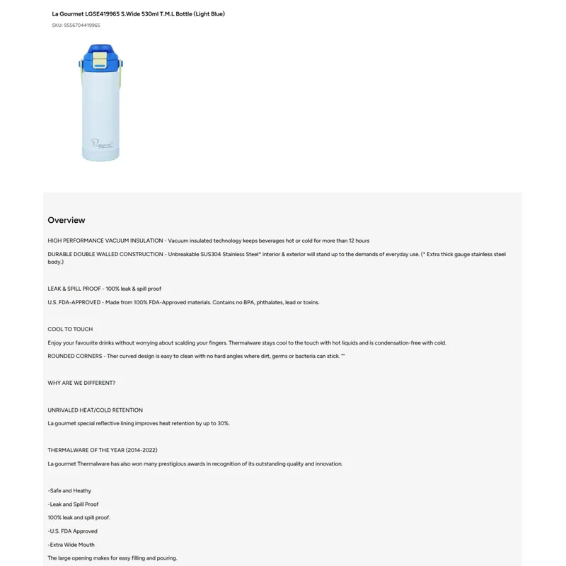 La Gourmet LGSE419965 Super Wave 530ML Thermal Bottle