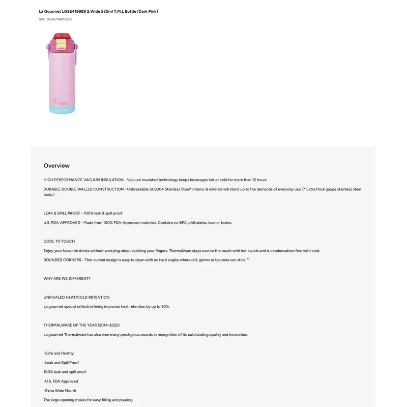 La Gourmet LGSE419989 Super Wave 530ML Thermal Bottle