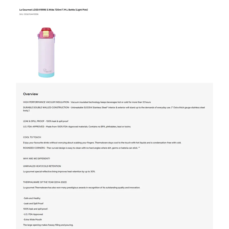 La Gourmet LGSE419996 Super Wave 720ML Thermal Bottle
