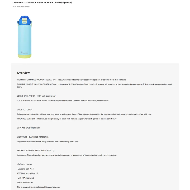 La Gourmet LGSE420008 Super Wave 720ML Thermal Bottle