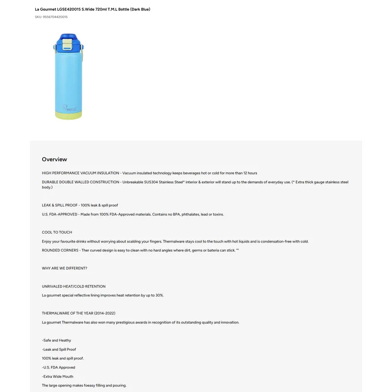 La Gourmet LGSE420015 Super Wave 720ML Thermal Bottle