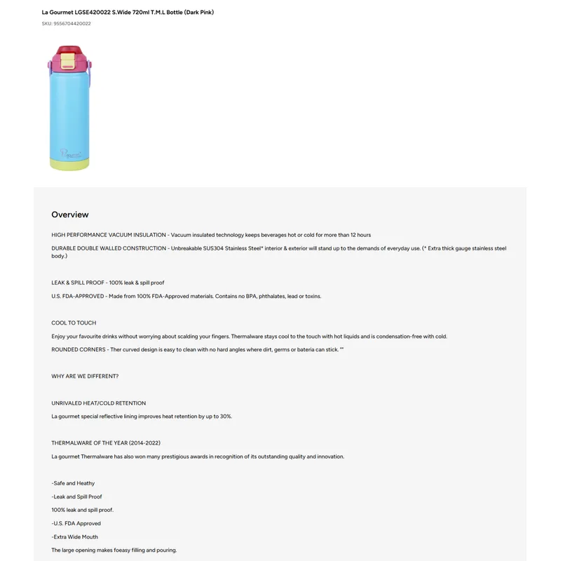 La Gourmet LGSE420022 Super Wave 720ML Thermal Bottle