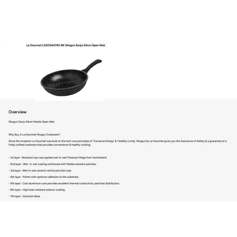 La Gourmet LGSO344762 Shogun Senjo 24CM Open Wok
