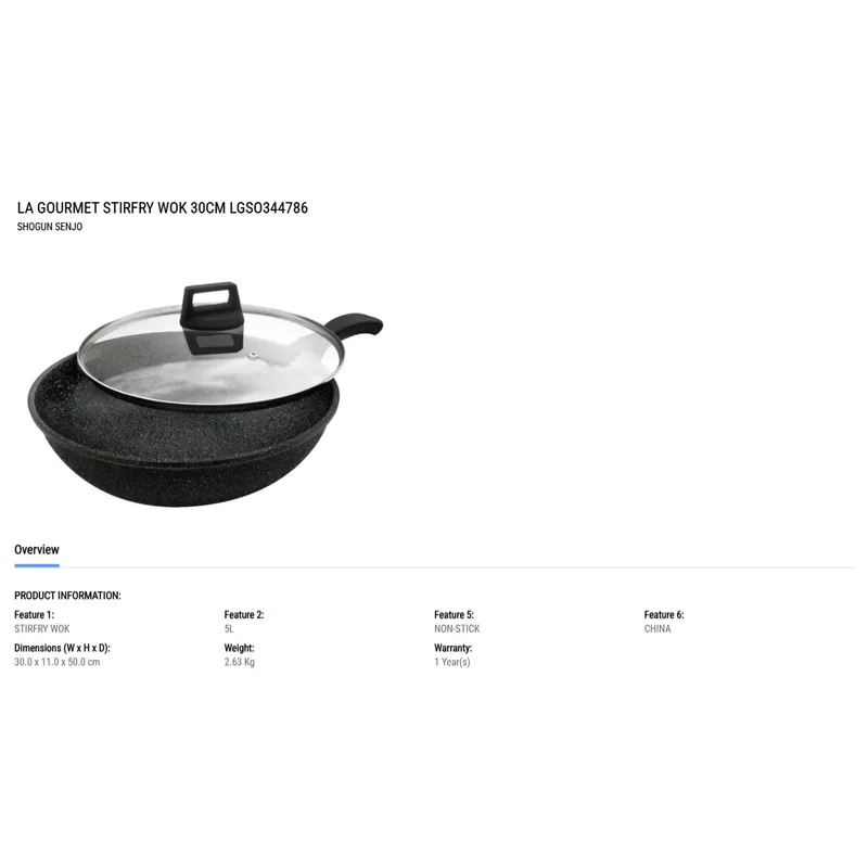 La Gourmet LGSO344786 Shogun Senjo 30CM Stirfry Wok