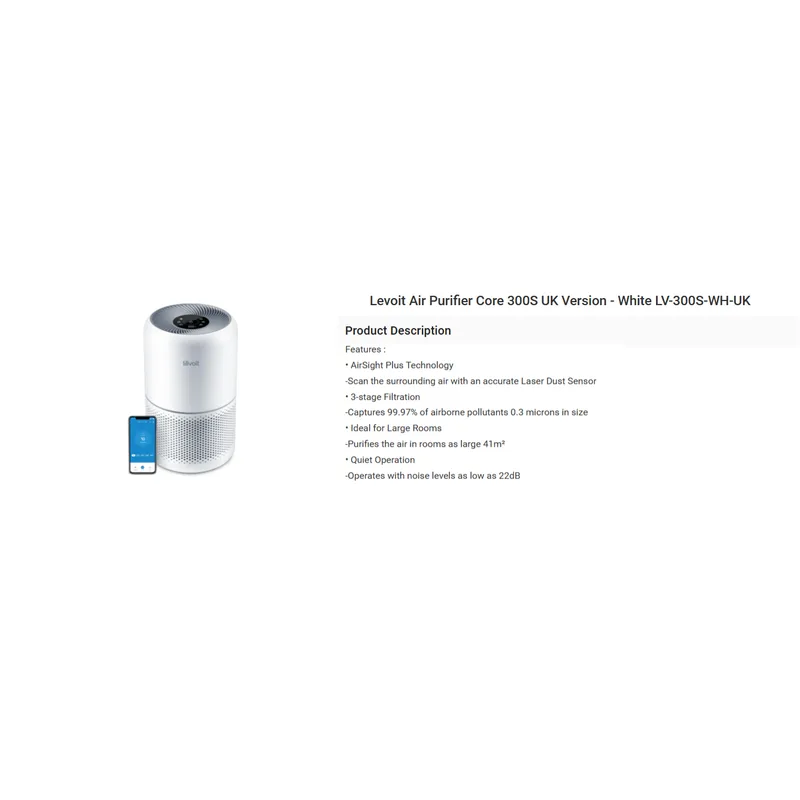 Levoit 300S-WH-UK Core 300S Smart True HEPA 50m² Air Purifier