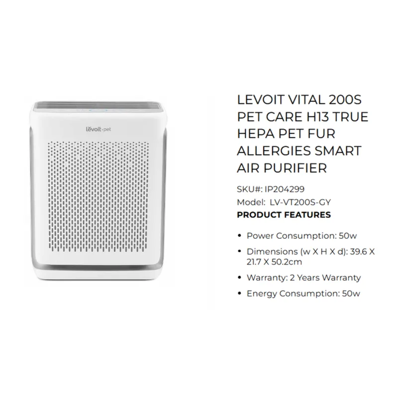 Levoit VT200S-GY Vital 200S Pet Friendly Smart True HEPA 88m² Air Purifier