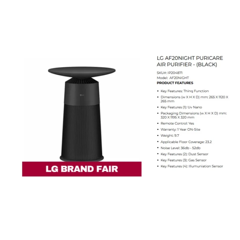 LG AF20NIGHT 19.8m² 360˚ Aerofuniture Air Purifier