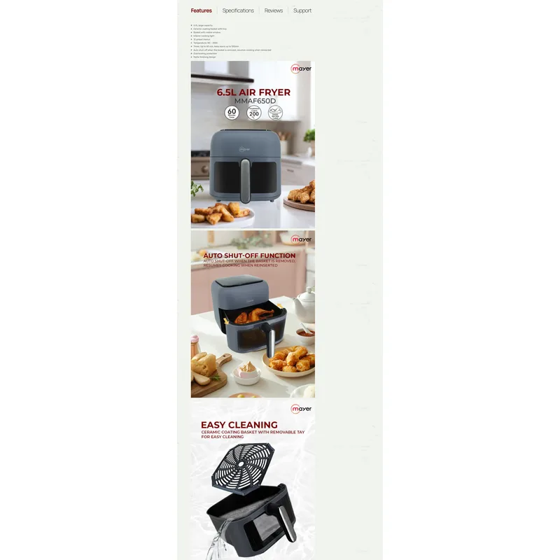 Mayer MMAF650D 1600W, 6.5L Ceramic Digital Air Fryer