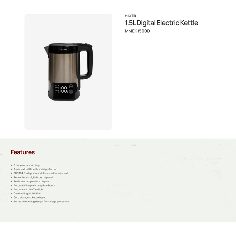 Mayer MMEK1500D 1.5L Electric Kettle Jug