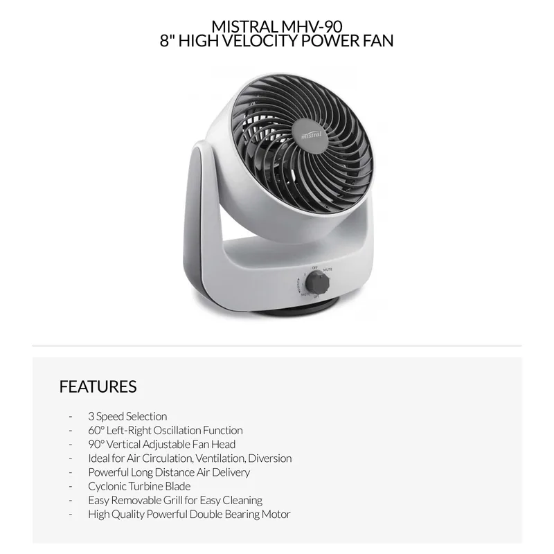 Mistral MHV-90 8" High Velocity Power Fan