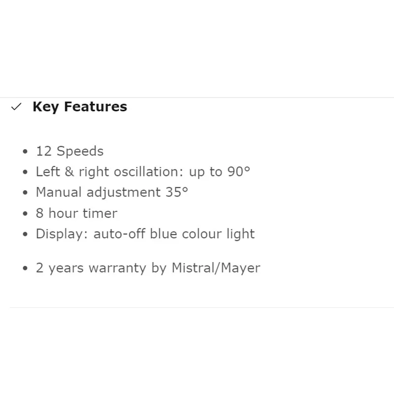Mistral MMTF08K 8” Metal Table Fan