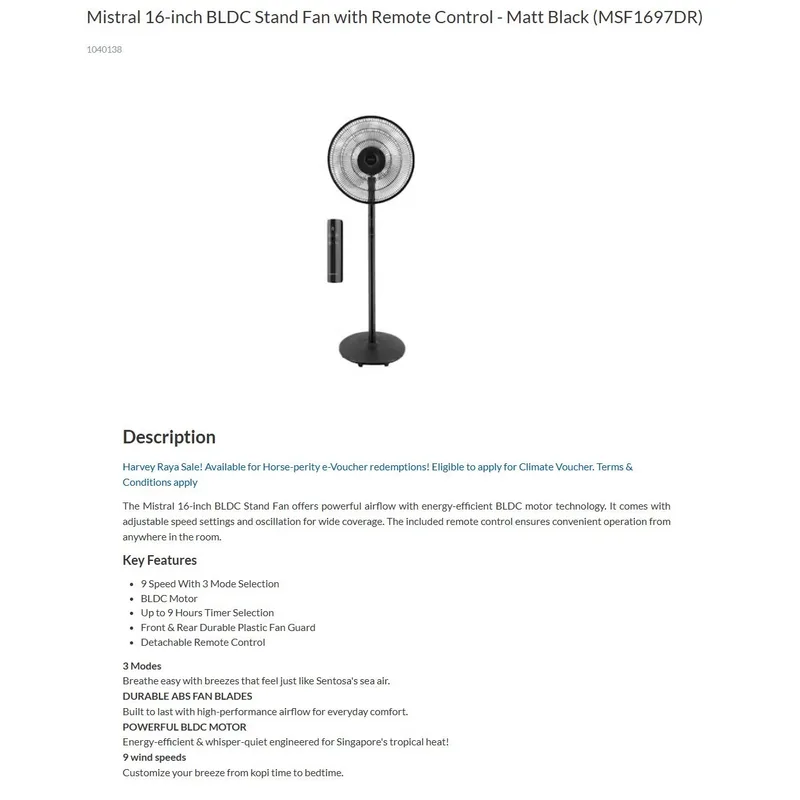 Mistral MSF1697DR 16” DC Stand Fan With Remote Control