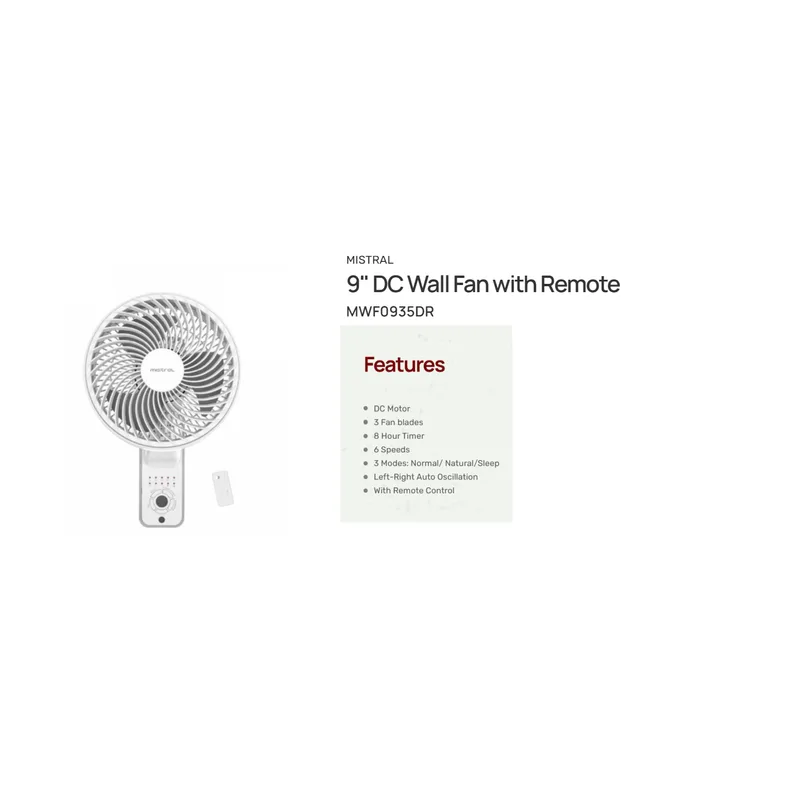 Mistral MWF0935DR 9” DC Motor Wall Fan