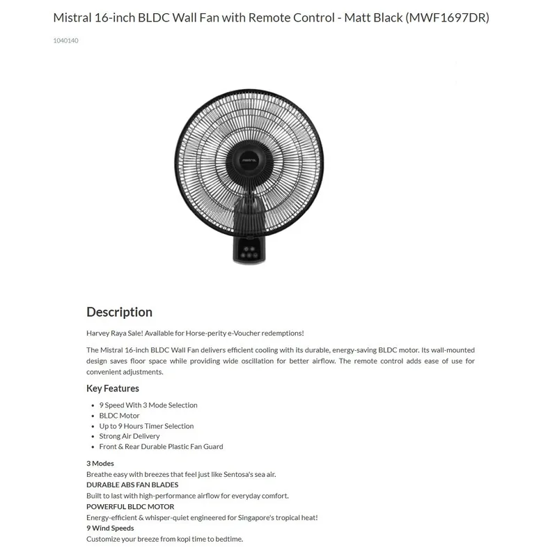 Mistral MWF1697DR 16” DC Wall Fan With Remote Control