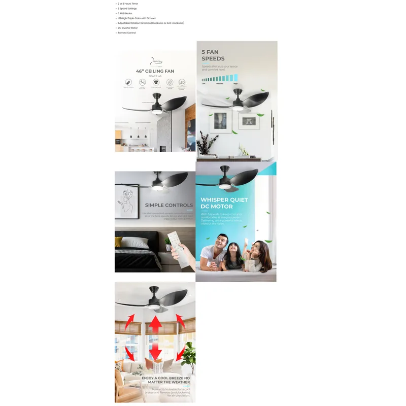 Mistral SPACE 46 BK 46” D’fan Ceiling Fan DC Motor