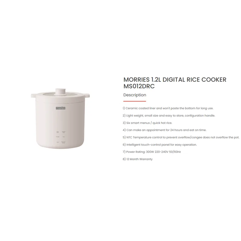 Morries MS012DRC 1.2L Digital Rice Cooker