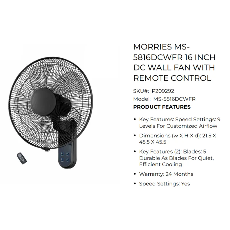 Morries MS5816DCWFR 16" DC Wall Fan
