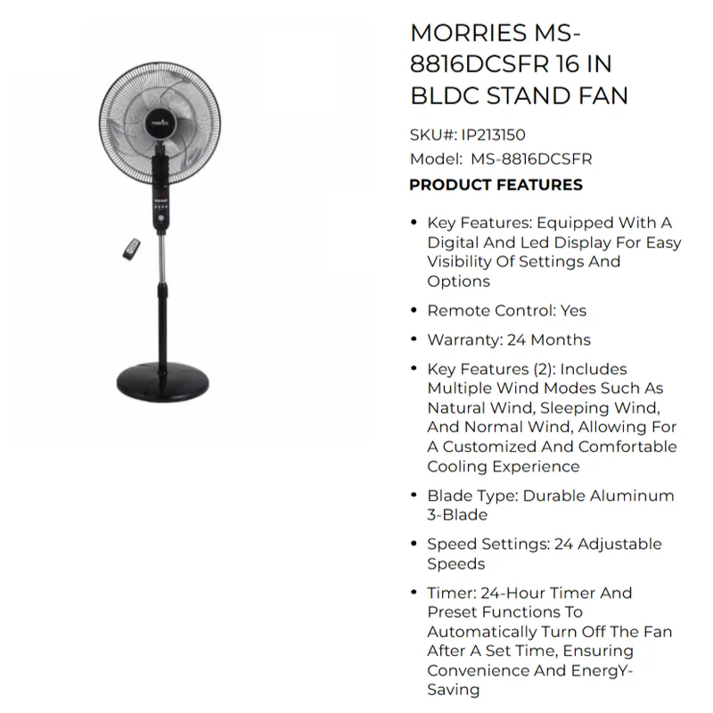 Morries MS8816DCSFR 16" DC Stand Fan