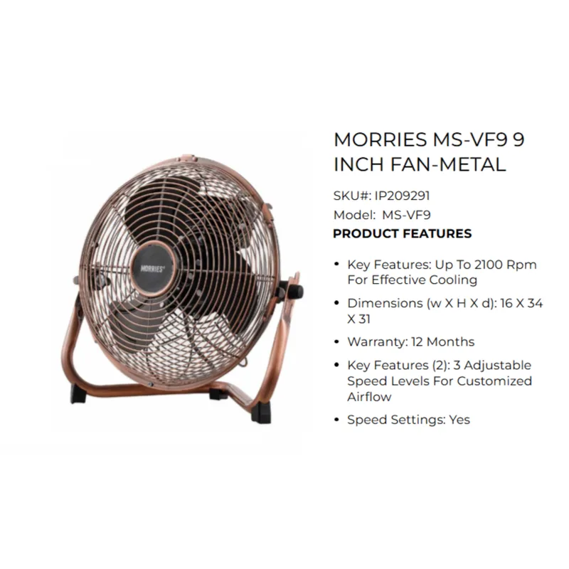 Morries MSVF9 9" High Speed Metal Fan
