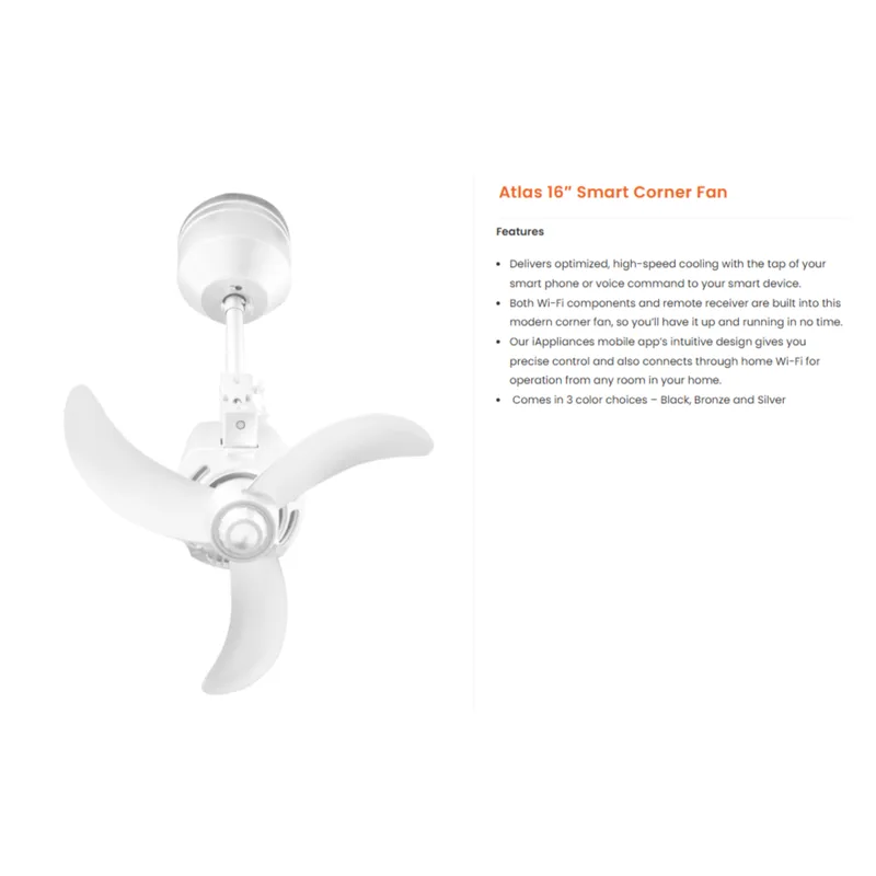 Mowe ATLAS MW-930F BK 16” Corner Fan DC Motor With Remote Control