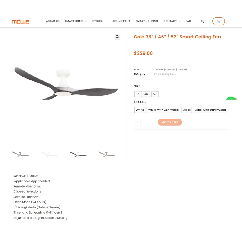 Mowe GALE MW-466F-BK 46” DC Ceiling Fan (hugger)
