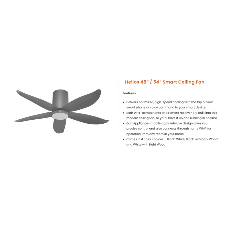 Mowe HELIOS MW-488F BK 48” Smart 24W DC Motor Ceiling Fan