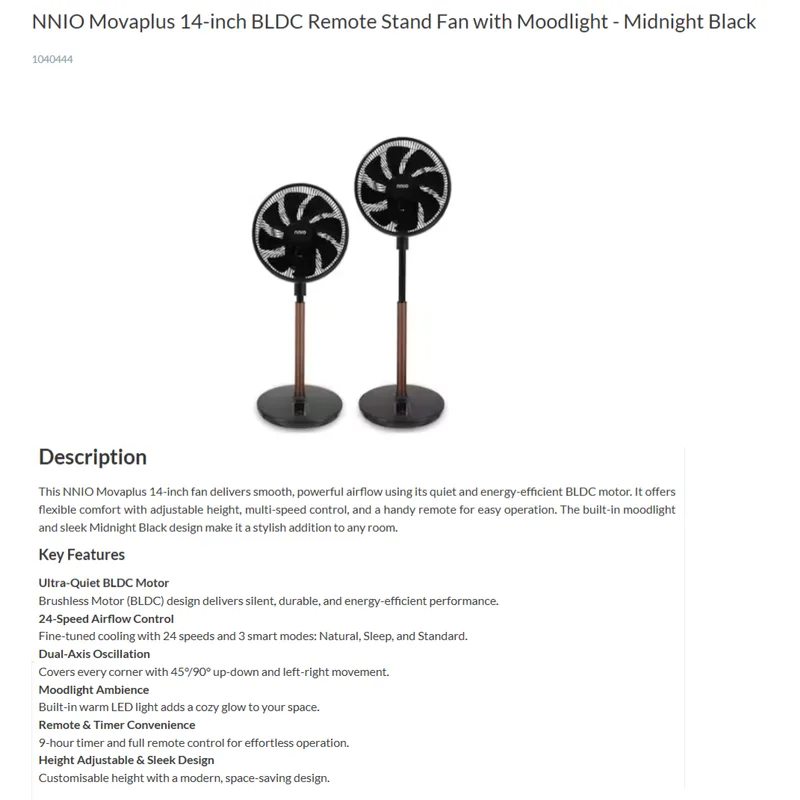 NNIO MOVAPLUS 14” Bldc Stand Fan
