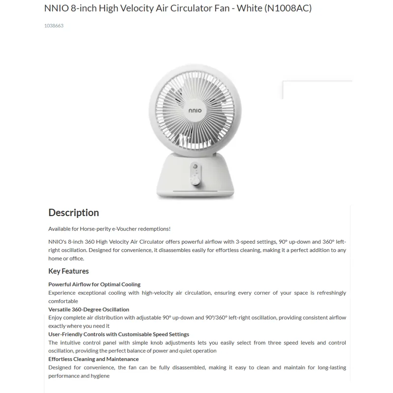 NNIO N1008AC 8" 360 High Velocity Air Circulator