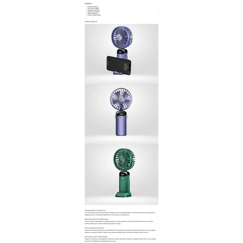 NNIO N1500USBF-G Portable USB Fan