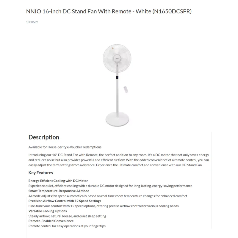 NNIO N1650DCSFR 16” DC Stand Fan