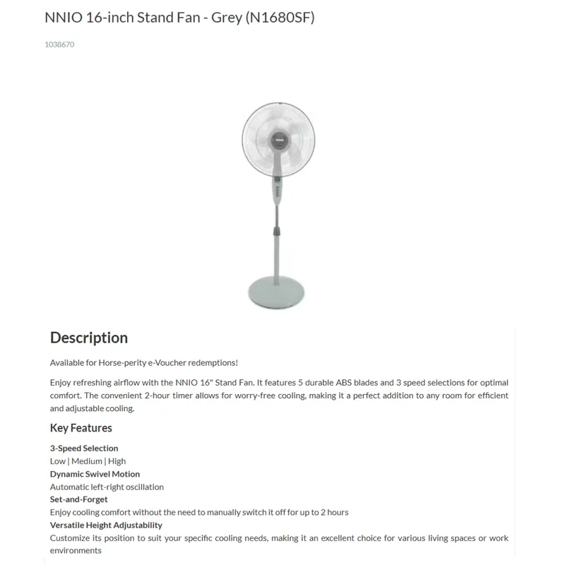 NNIO N1680SF 16” Stand Fan