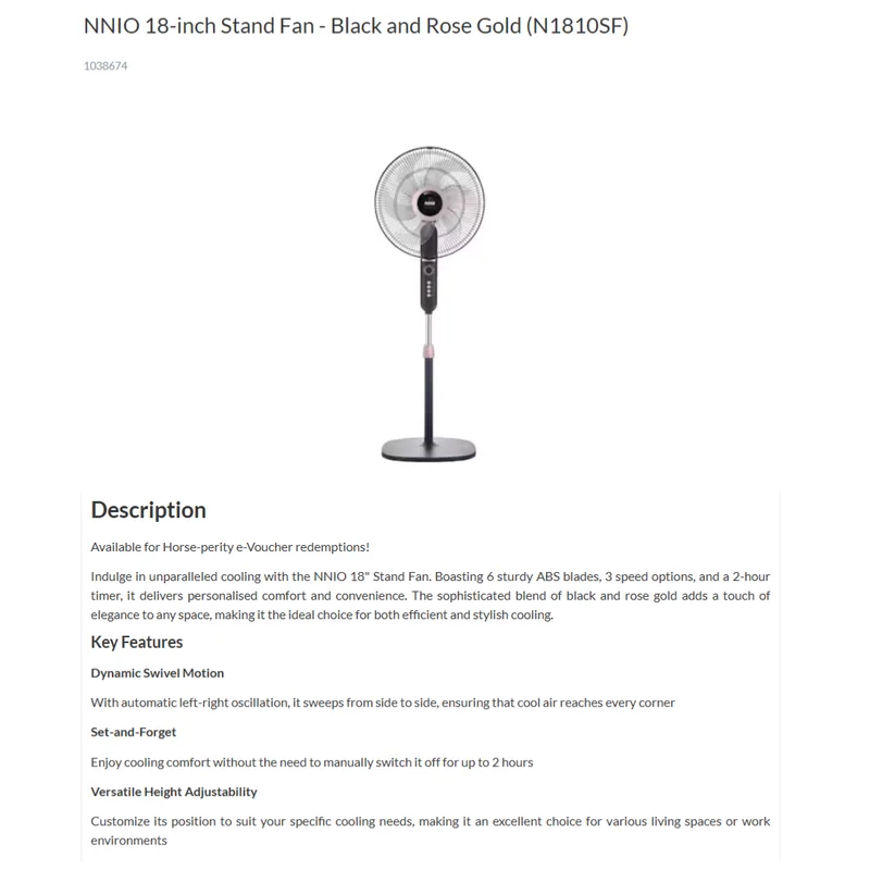 NNIO N1810SF 18” Stand Fan