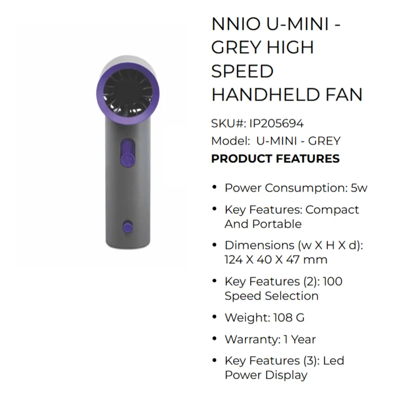 NNIO U-MINI-GY Portable High Speed USB Fan