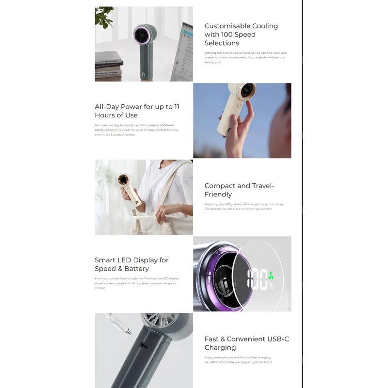 NNIO U5-CR Portable High Speed Handheld Fan