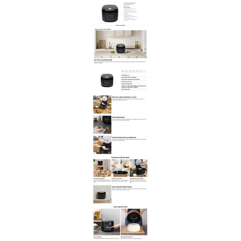 Panasonic SR-DA182KSH 1.8L Micro Computer Rice Cooker