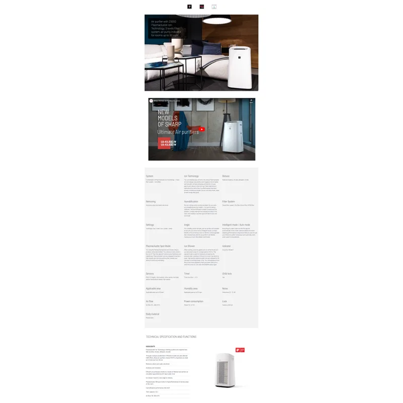 Sharp KI-L60E-W 50m², Plasmacluster Air Purifier