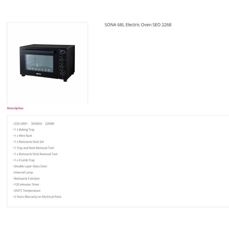 Sona SEO2268 68L 2200W Electric Oven