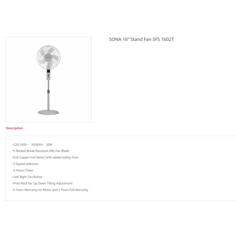 Sona SFS1602T 16” Stand Fan (with Timer)