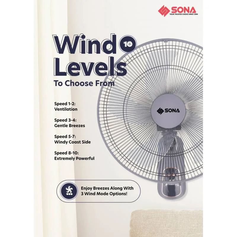 Sona SFW9518DC 16” DC Motor Wall Fan