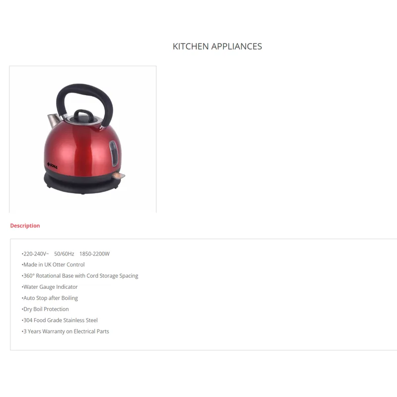 Sona SSK5099 1.7L Stainless Steel Kettle
