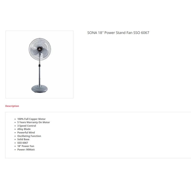 Sona SSO6067 18" Stand Fan