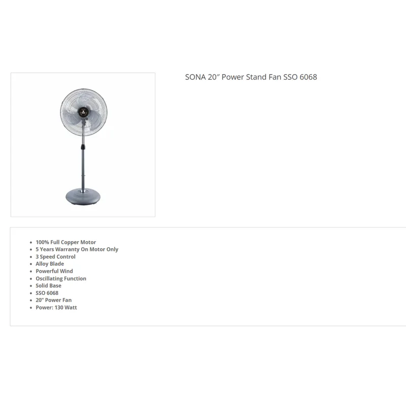 Sona SSO6068 20" Stand Fan